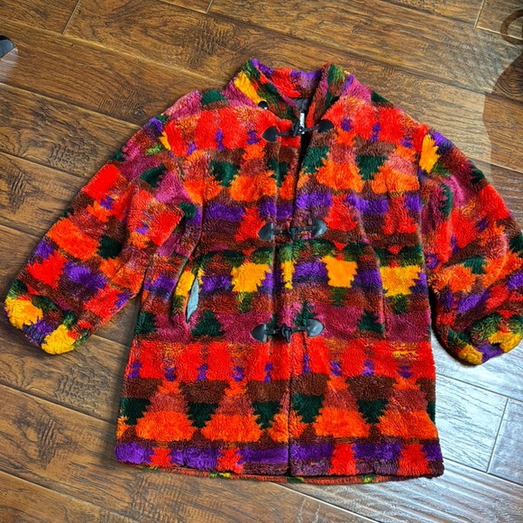Vintage Abstract Red and Orange Teddy Jacket - Picture 2 of 13